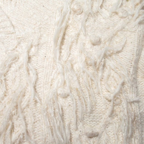 By Anthropologie Fringed Pullover Sweater Ivory White w/ Shimmer - Medium. - Picture 13 of 16